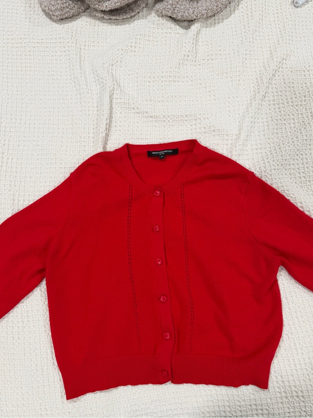 Women's Red Button-Up Knit Cardigan Sweater - Picture 2 of 3